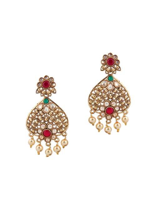 gold plated trendy green & pink color party wear long designer dangler earring - 15847558 -  Standard Image - 0