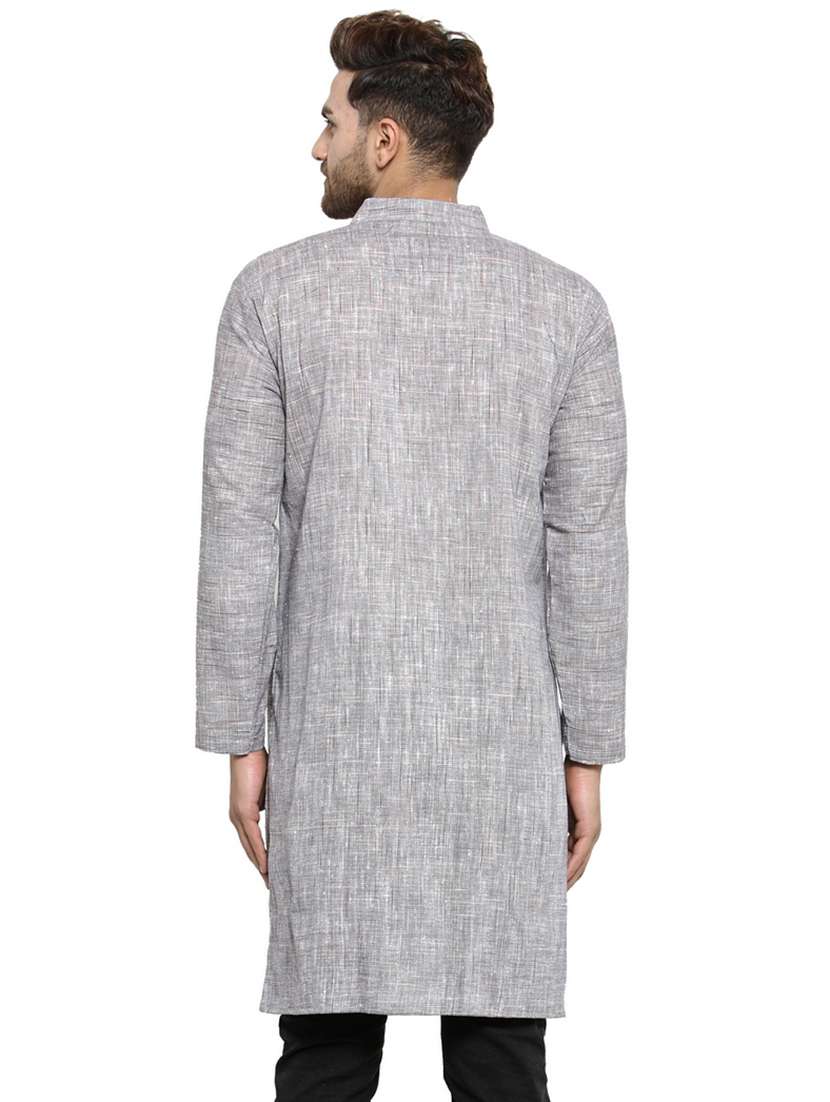 grey cotton long kurta - 15848951 -  Standard Image - 2