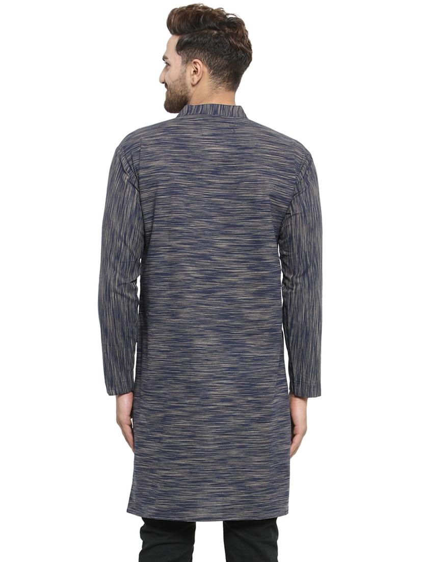dark blue cotton long kurta - 15848955 - Standard Image - 2