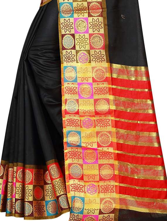 gold border woven saree with blouse - 15849428 - Standard Image - 2