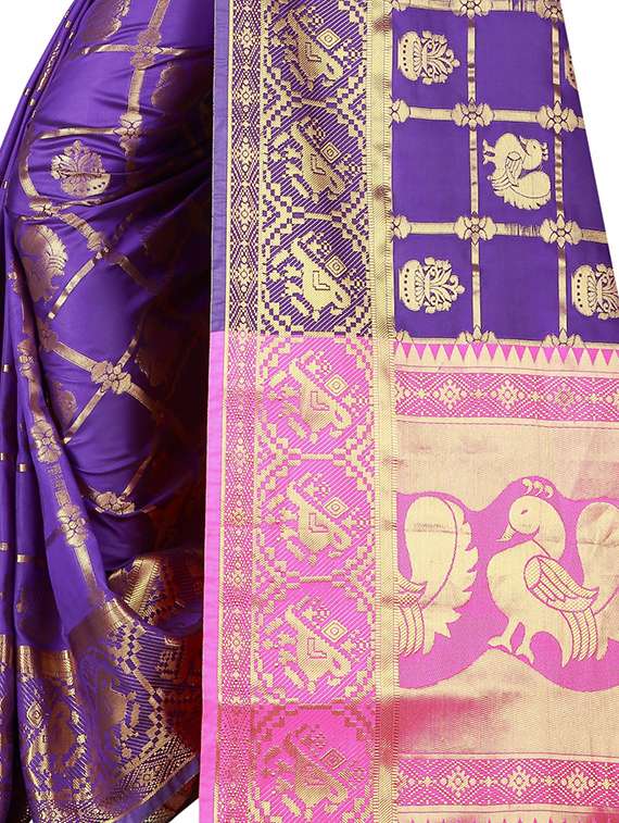 zari motif kanjivaram saree with blouse - 15849479 -  Standard Image - 2