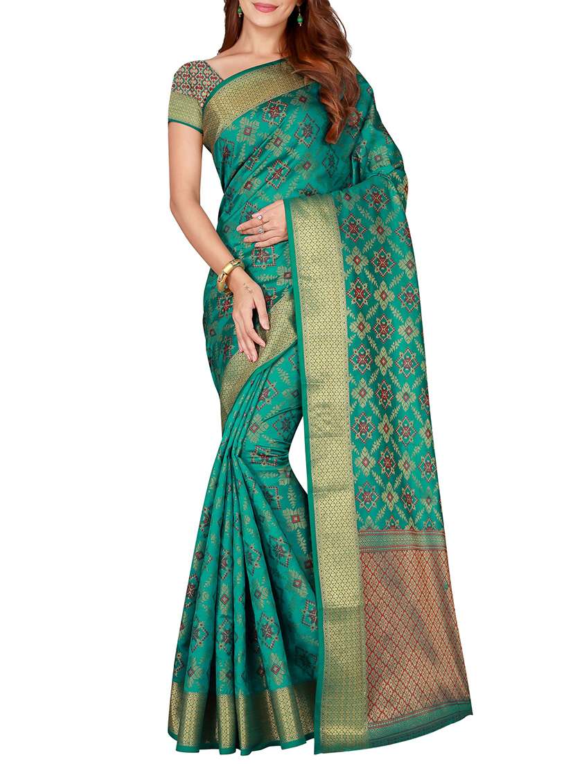 zari motif jacquard weave saree with blouse - 15849486 -  Zoom Image - 0