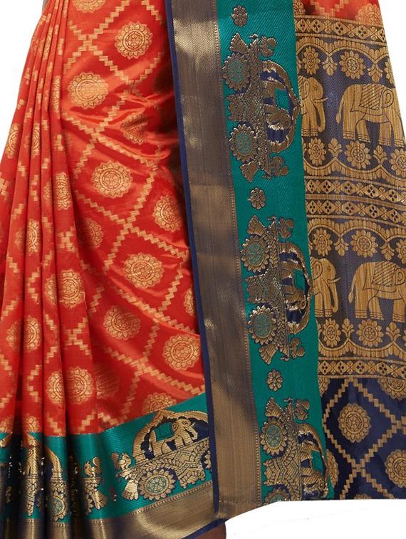 zari motif jacquard weave saree with blouse - 15849499 - Standard Image - 2