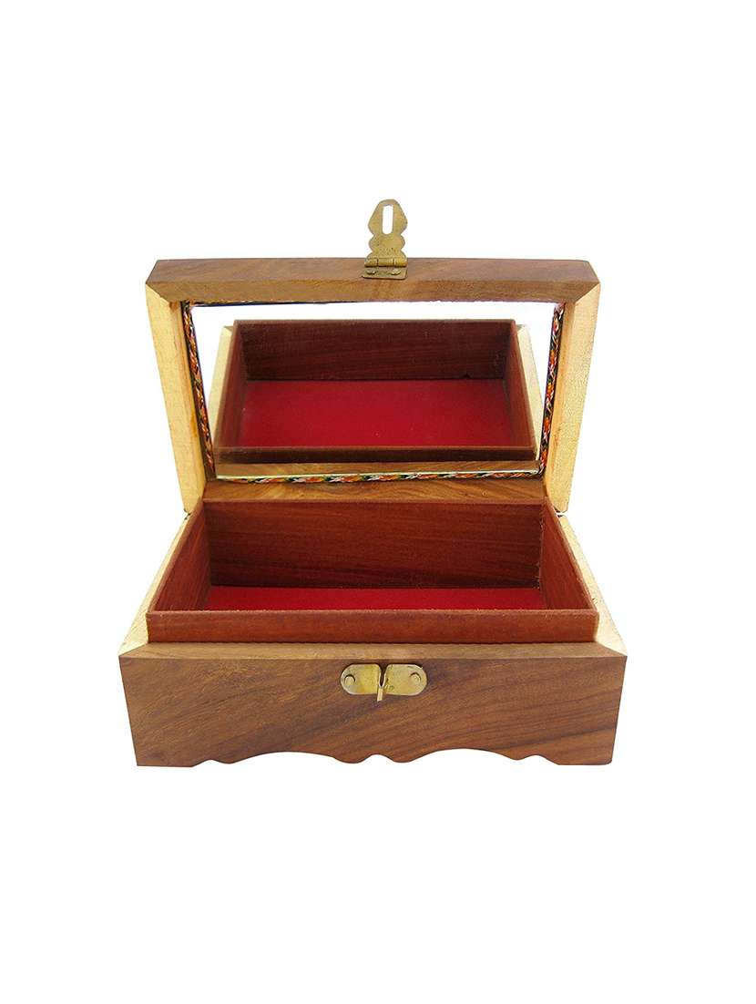 desi karigar wooden hand carved jewellery box ( brown, 6 x 4 x 2 inch ) - 15849542 - Standard Image - 2