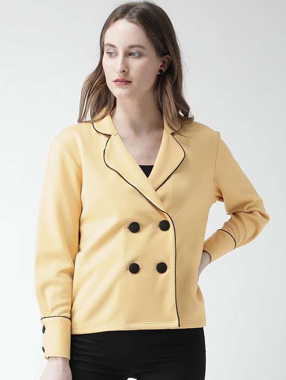 Contrast Piping Double Breasted Blazer