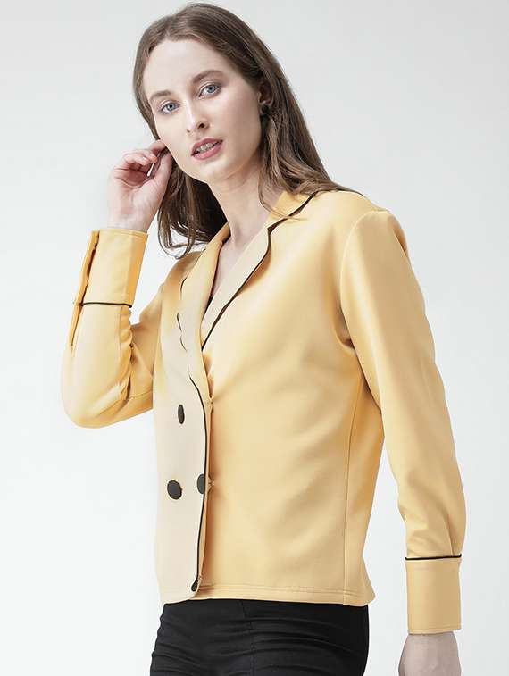Contrast Piping Double Breasted Blazer
