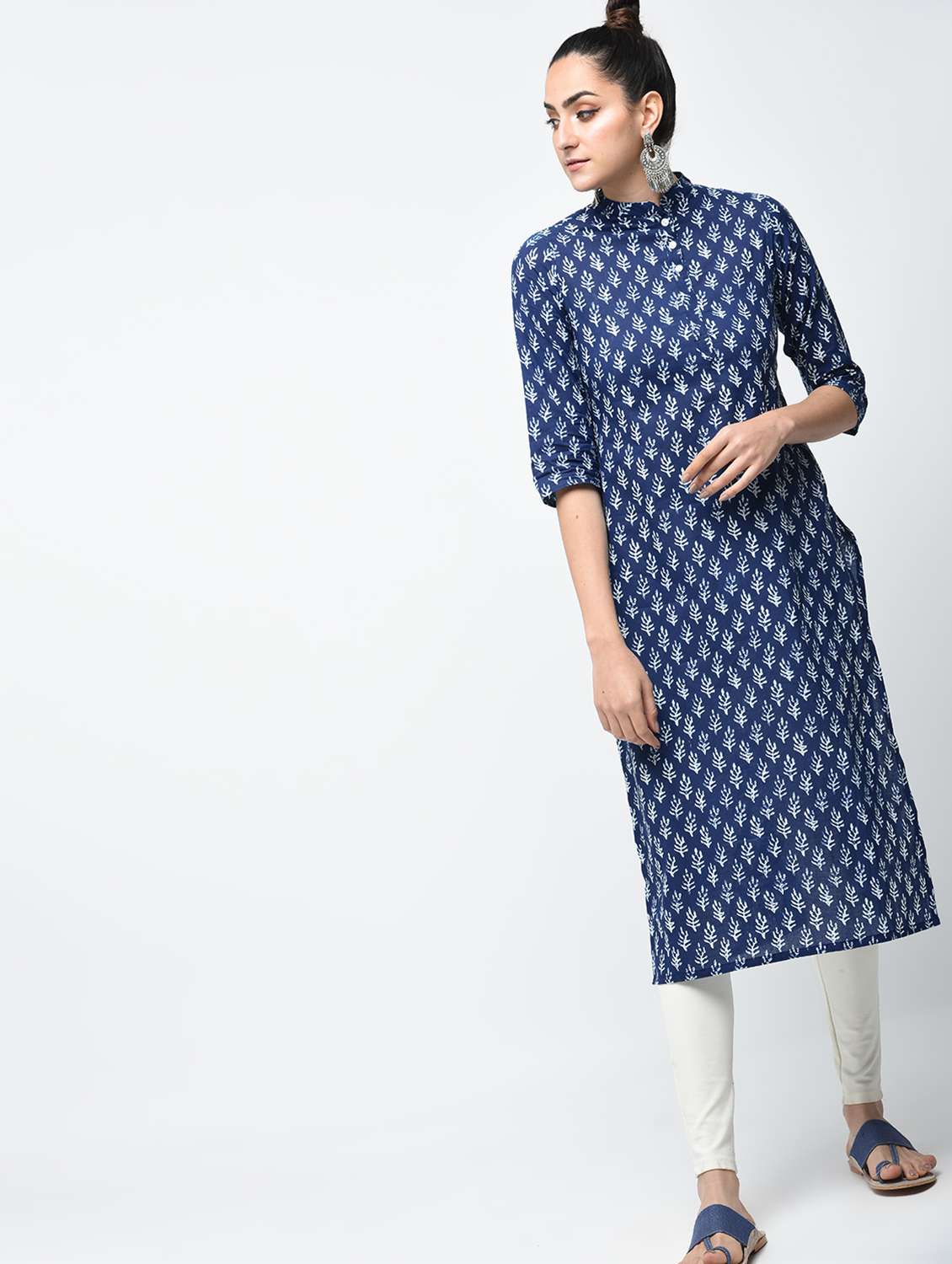 indigo printed straight kurta