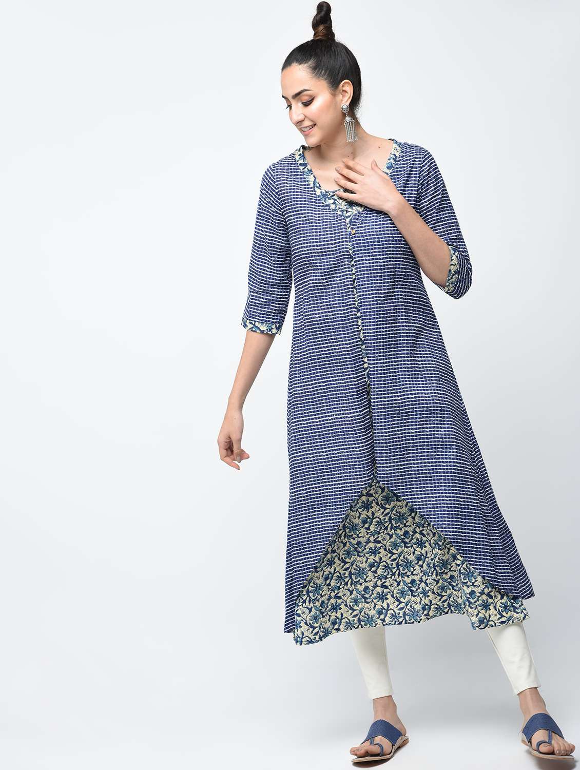 checkered layered indigo kurta