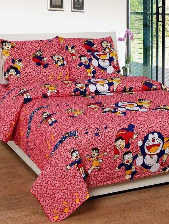 hkt trendz beautiful cotton double bed sheet with 2 pillow covers
