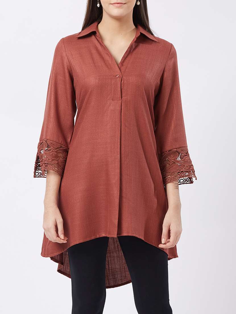 lace paneled high low tunic
