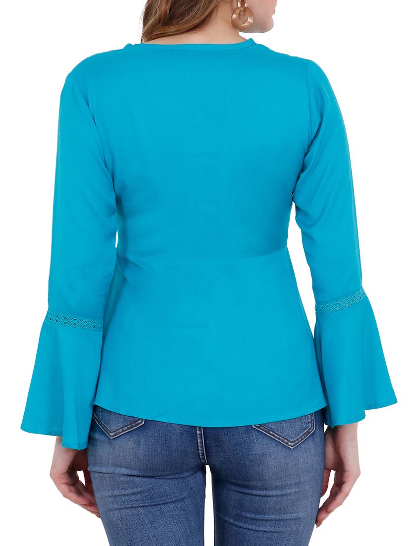 bell sleeved lace insert flared top - 15852020 - Standard Image - 2