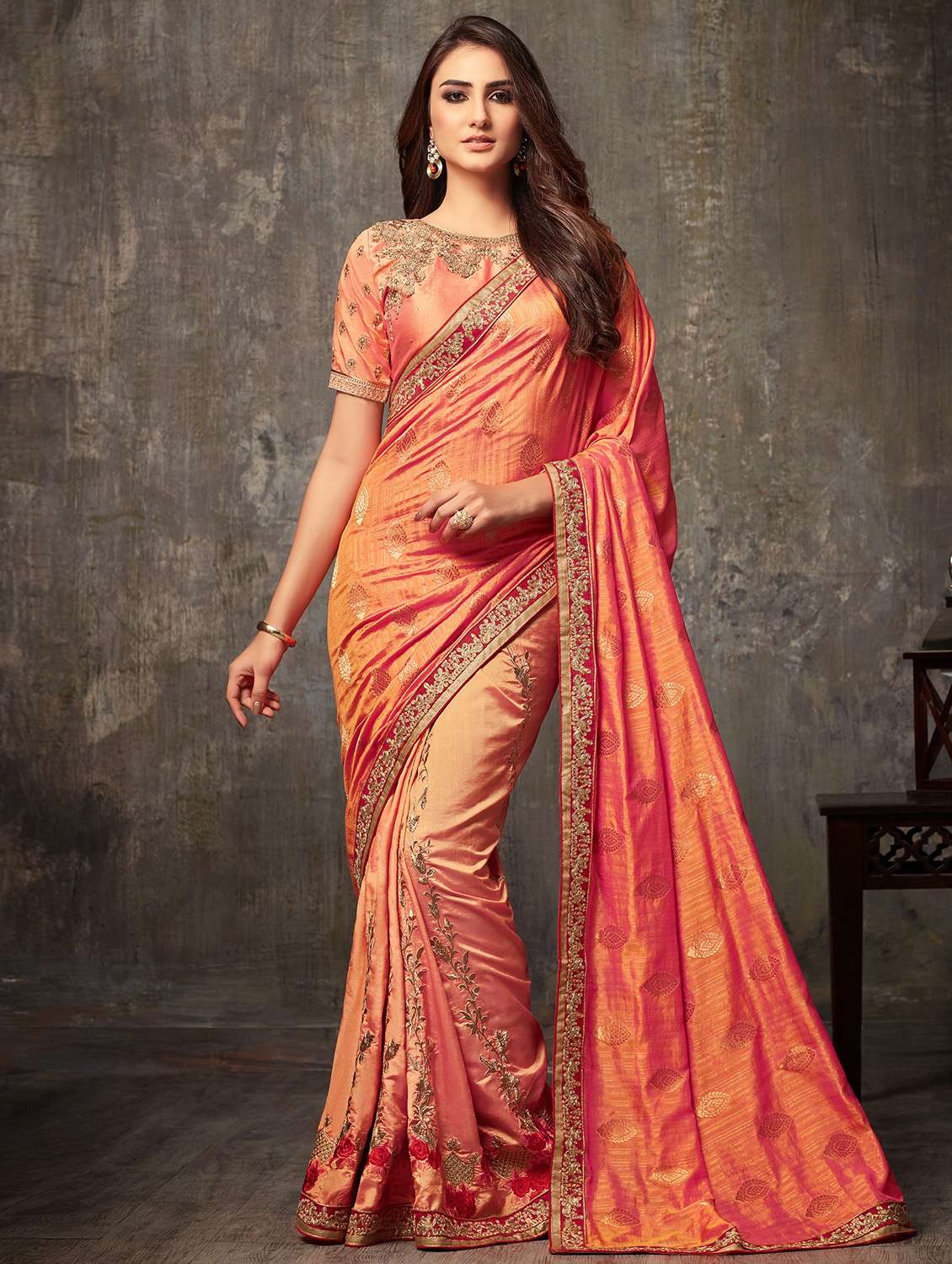 embroidered silk saree with blouse