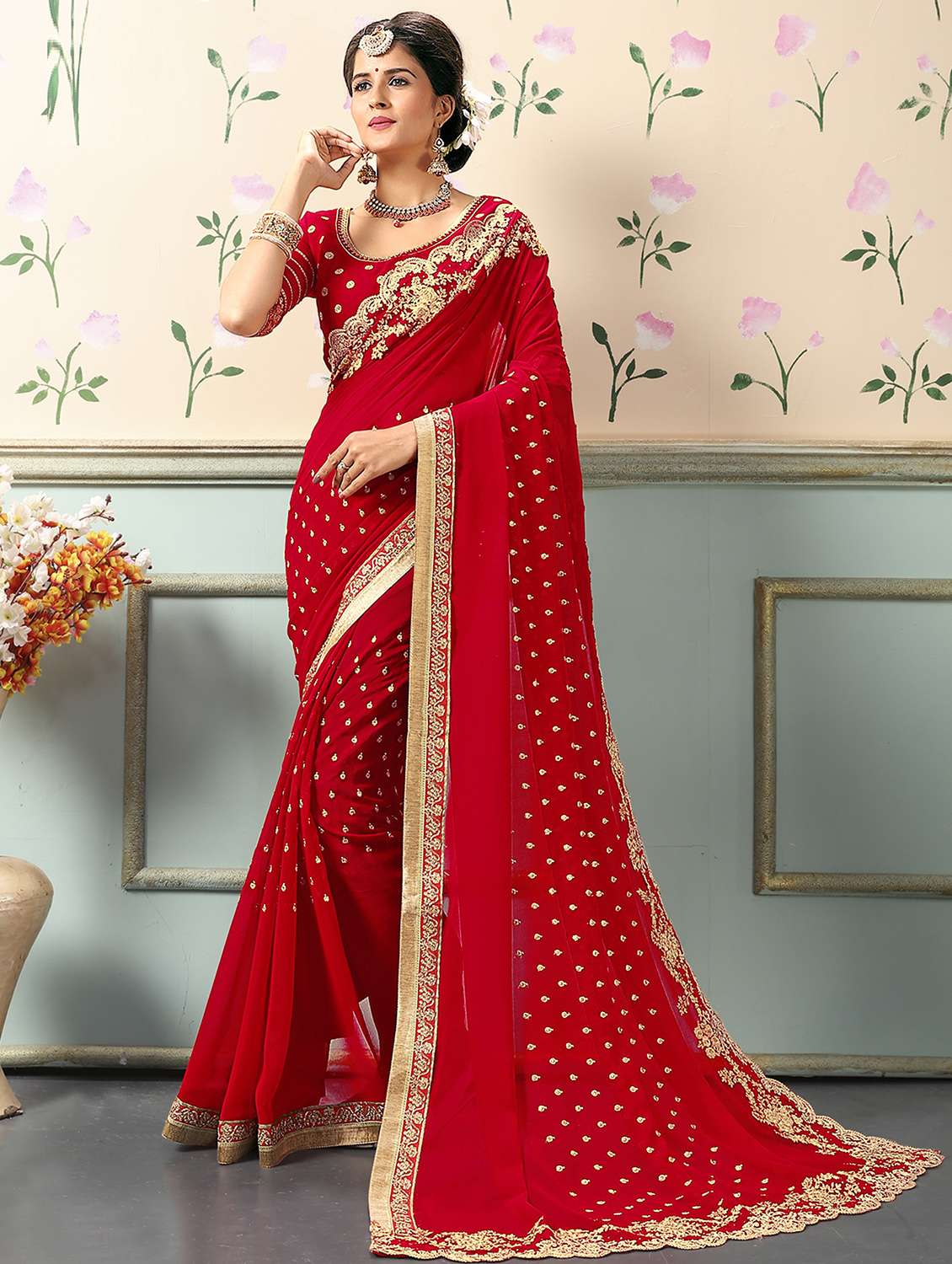 embroidered silk saree