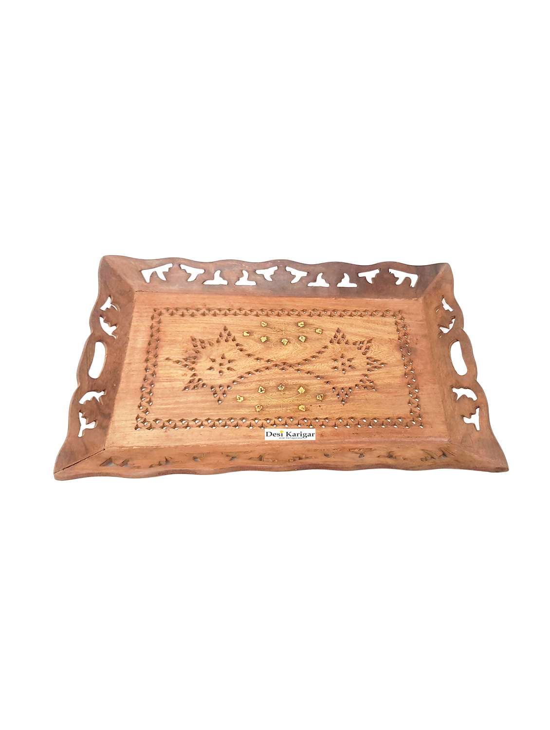 desi karigar wooden handicrafts designed tray large size(lxb-15x10) inch - 15854030 - Zoom Image - 0