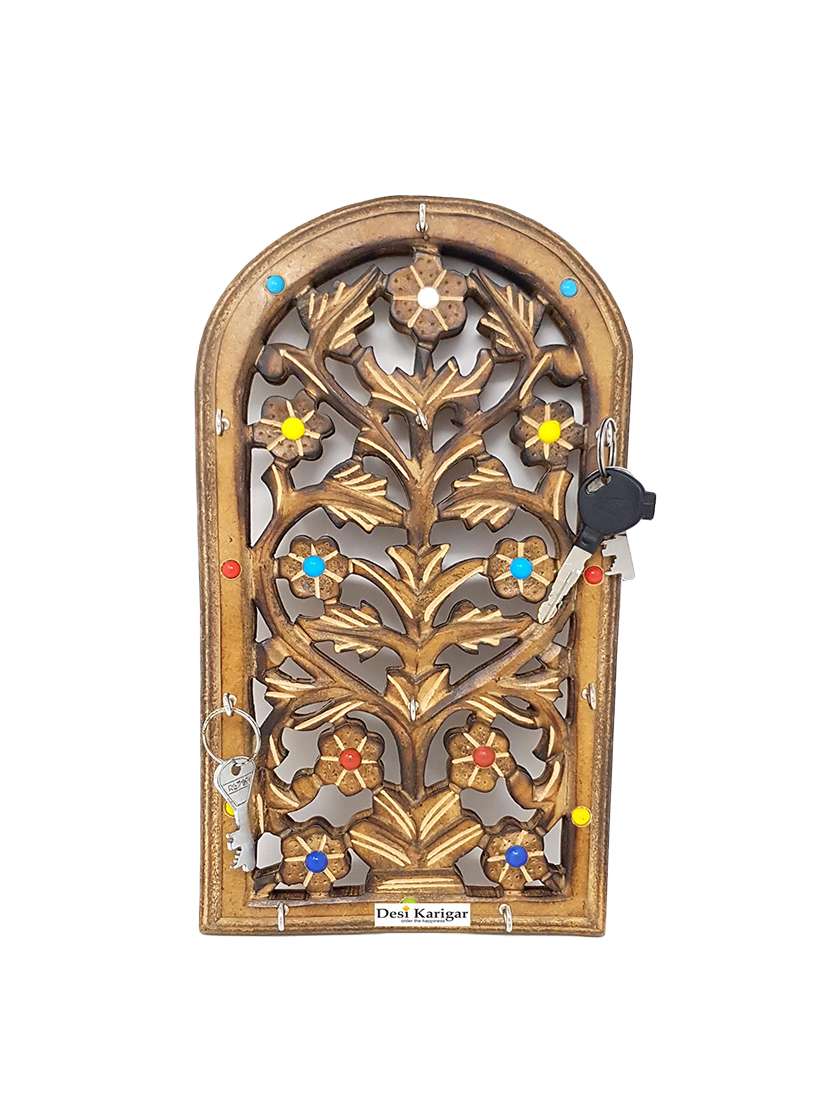 wooden key holder with handicrafts design size (lxbxh-7.5x1x14) inch