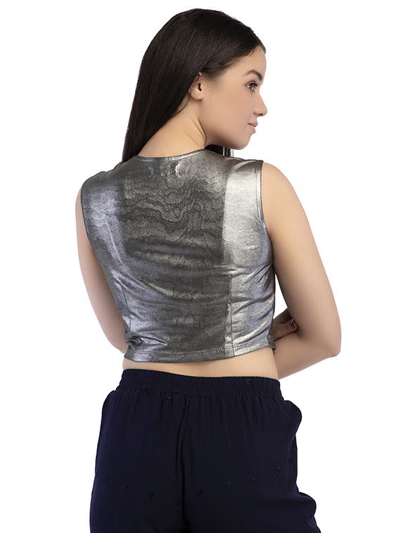 zip-up metallic crop top - 15854710 - Standard Image - 2