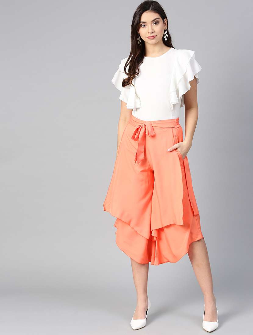 ruffle detail top & layered culottes set
