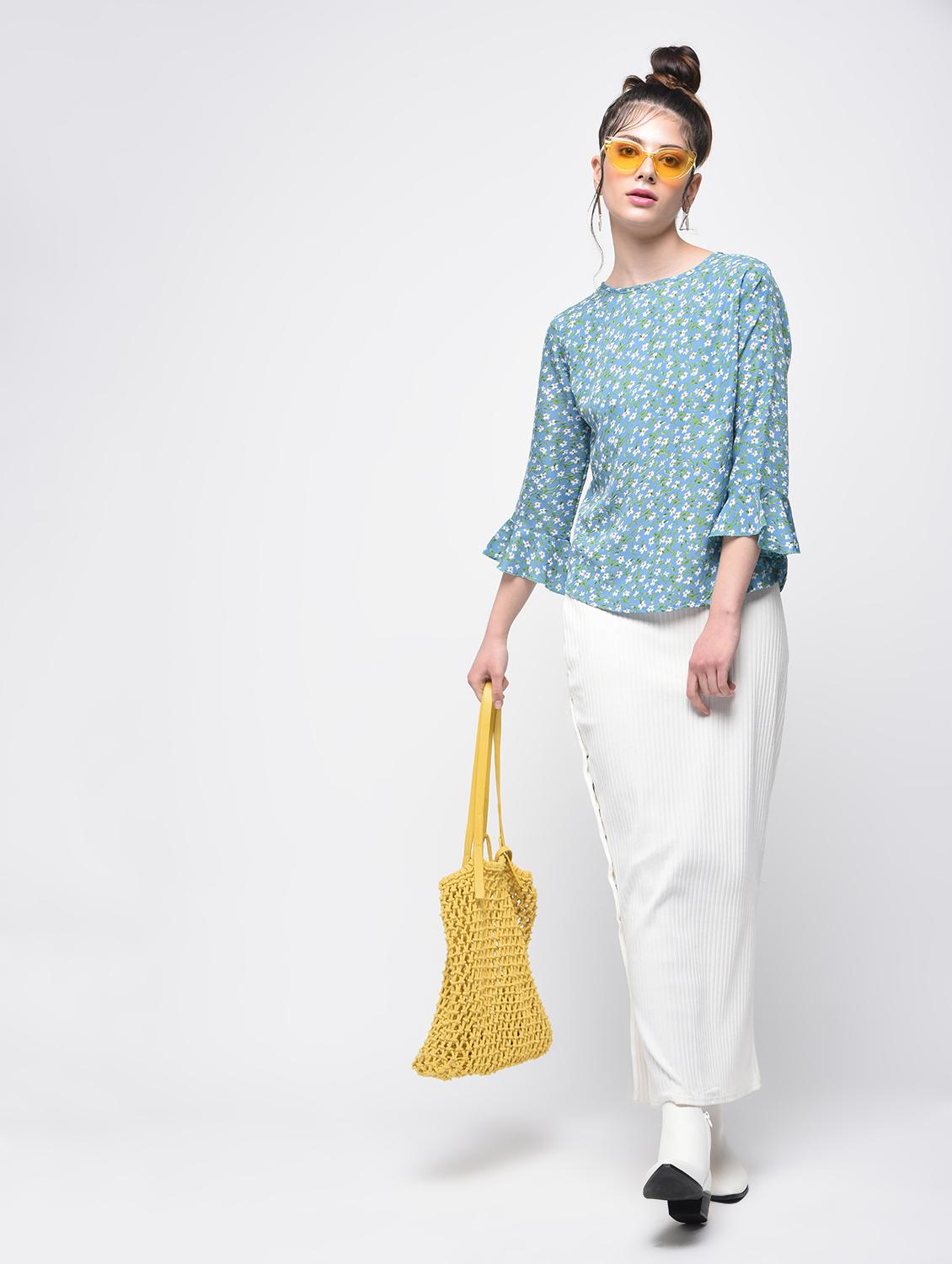 floral bell sleeved top - 15857049 - Standard Image - 2