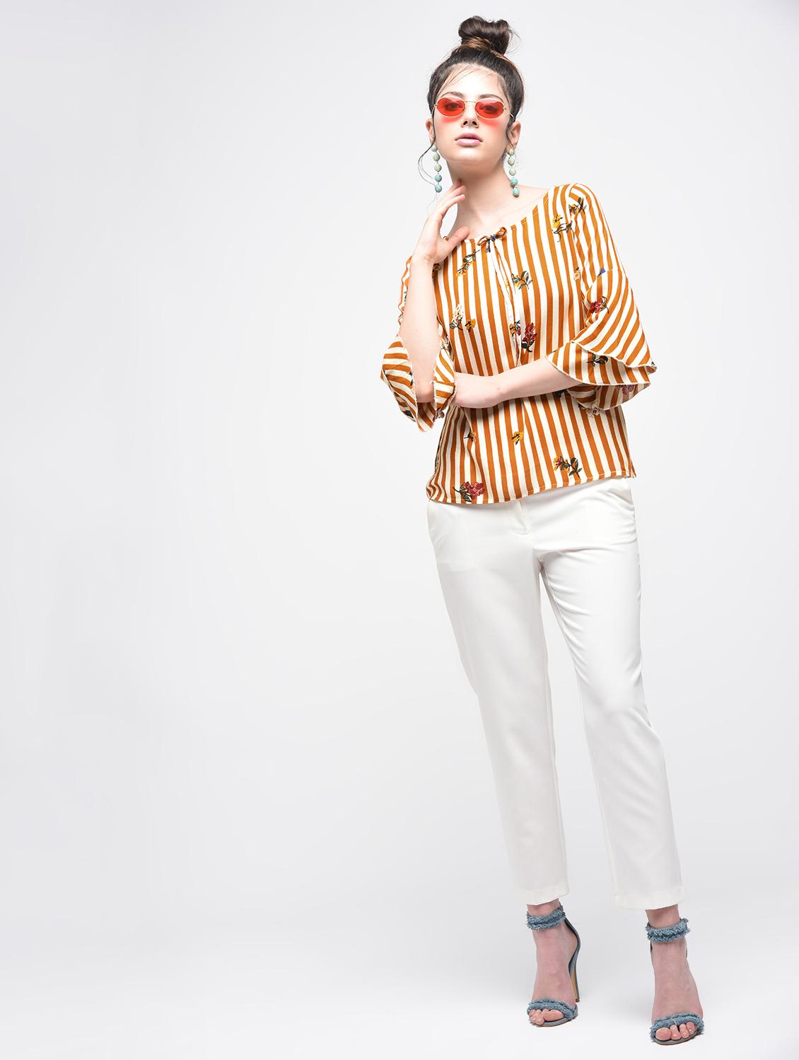 bell sleeved striped floral top - 15857055 - Standard Image - 2