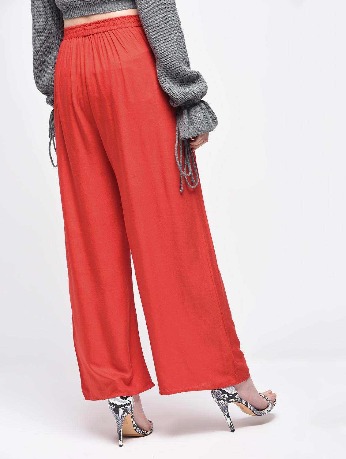 tomato red flared palazzo - 15857716 - Standard Image - 2