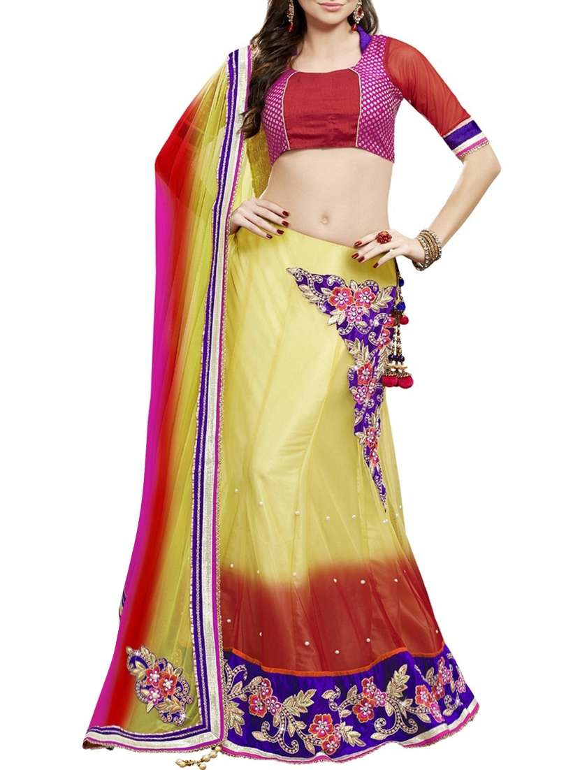 floral patchwork ombre lehenga saree with blouse