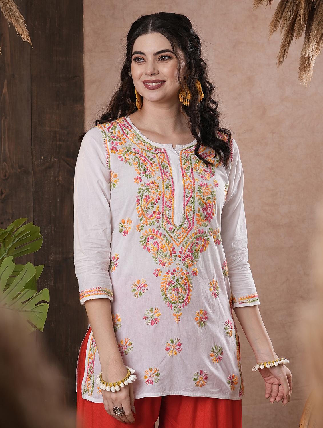 hand-embroidered white chikankari kurti 