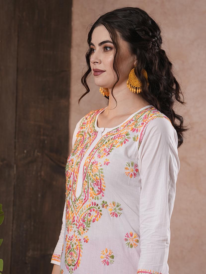 hand-embroidered white chikankari kurti - 15861577 - Standard Image - 2