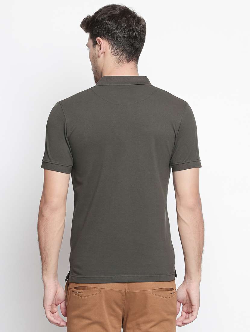 solid olive green polo t-shirt - 15863803 - Standard Image - 2