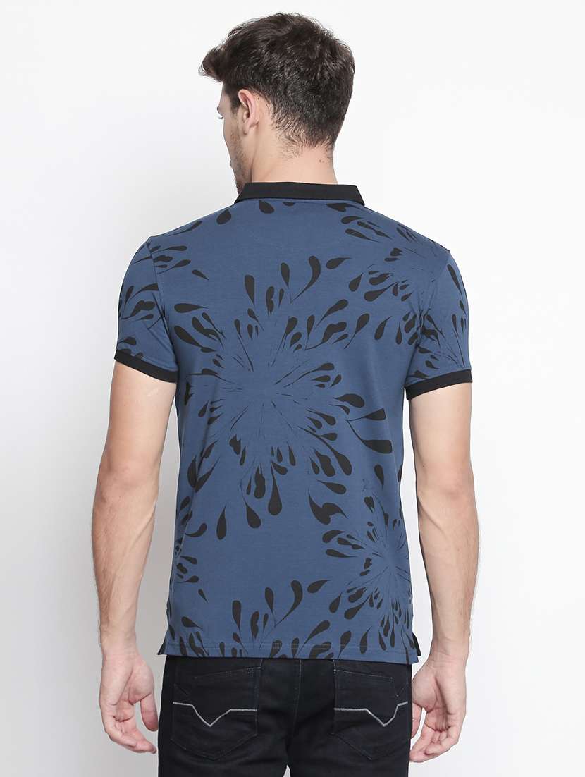 blue printed collared t-shirt - 15863811 - Standard Image - 2