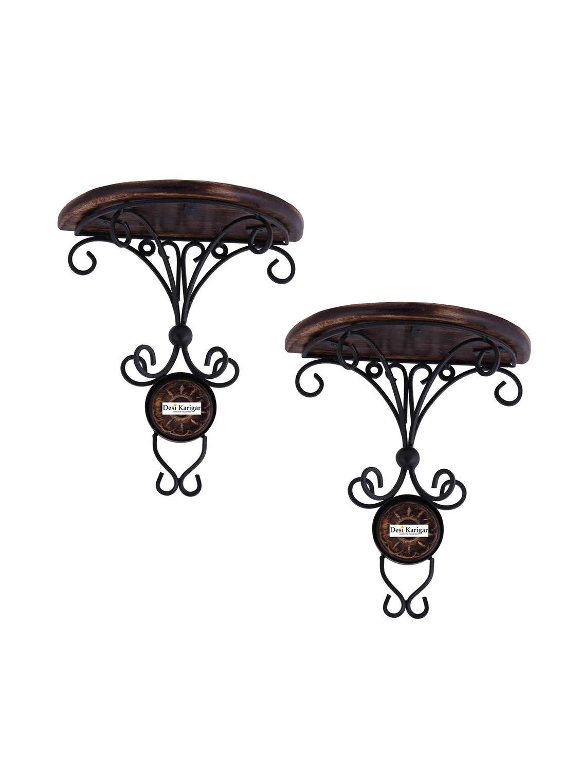 desi karigar beautiful wrought iron wall hanging shelve a unique wall decor pack of 2
