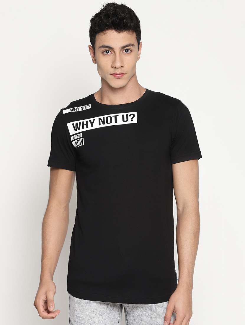 black typographic chest print t-shirt