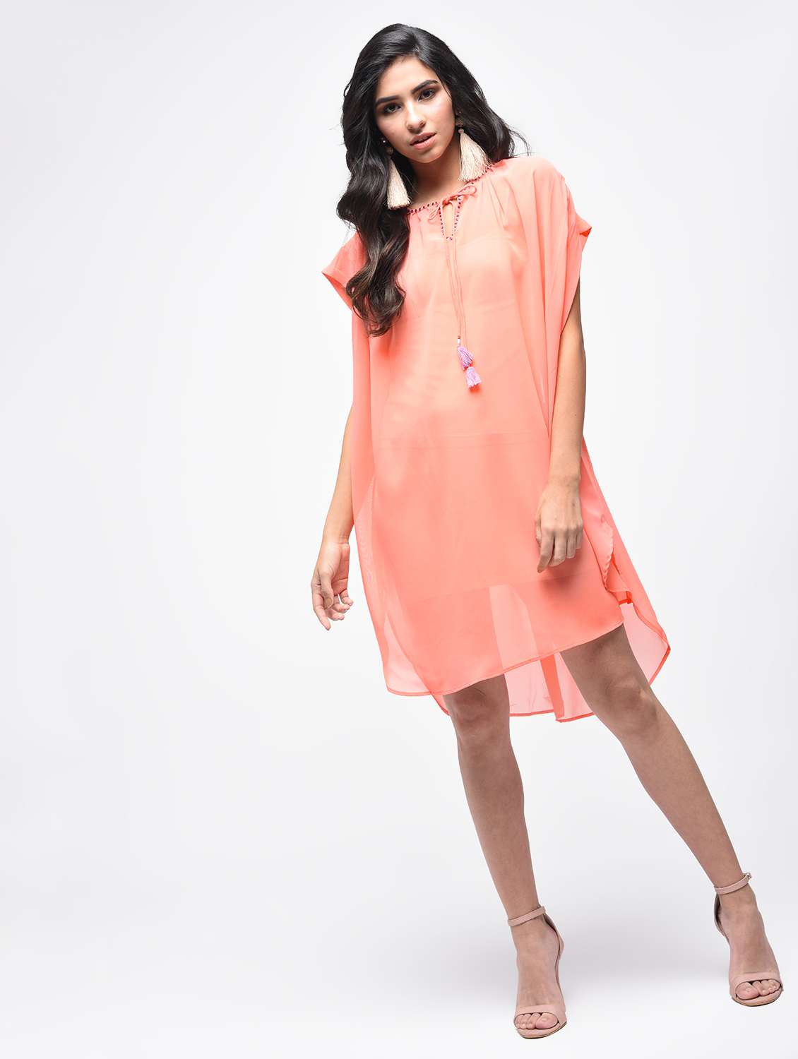 embellished tie up neck dress