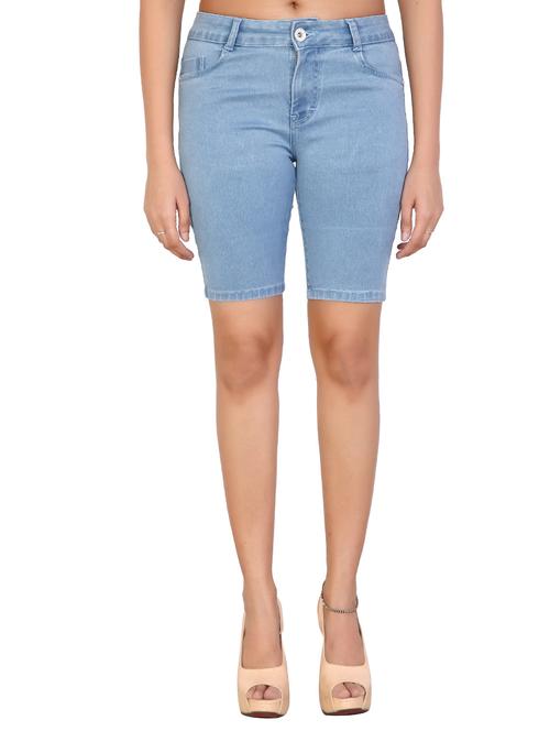 high rise button closure denim shorts - 15866990 -  Standard Image - 0