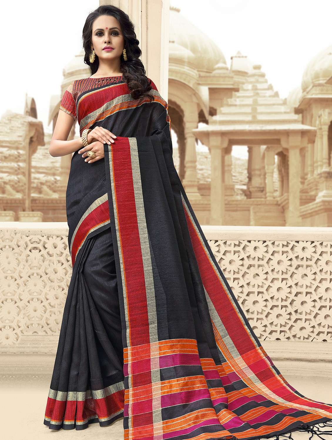 solid woven saree with blouse
