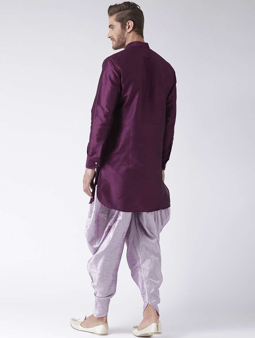 purple solid silk blend dhoti kurta set - 15867378 -  Standard Image - 2