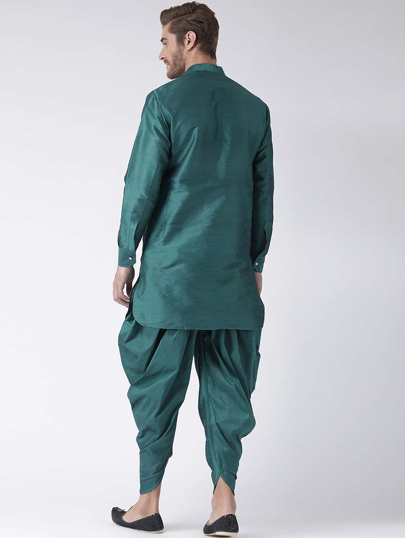 teal blue solid silk blend dhoti kurta set - 15867380 -  Standard Image - 2