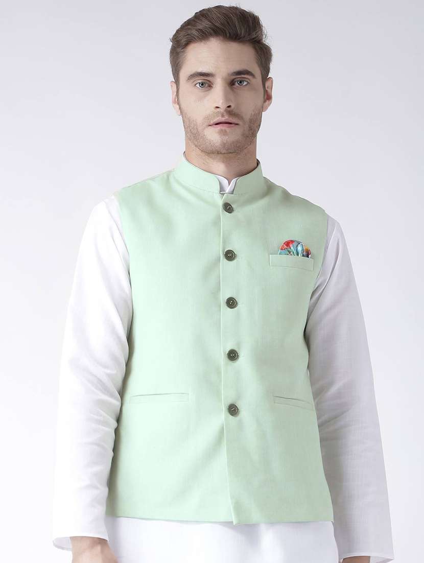 green cotton nehru jacket