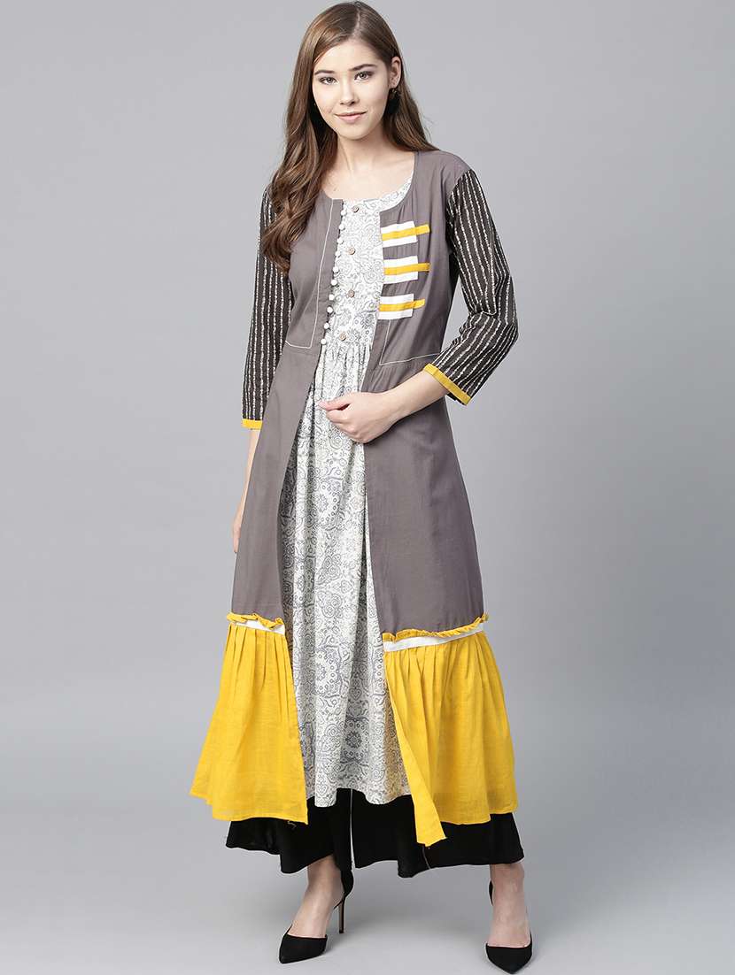 layered printed patch work kurta