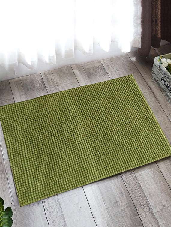 lushomes green luxurious super soft shaggy with anti spray backing (40 x 60 cms, single pc)