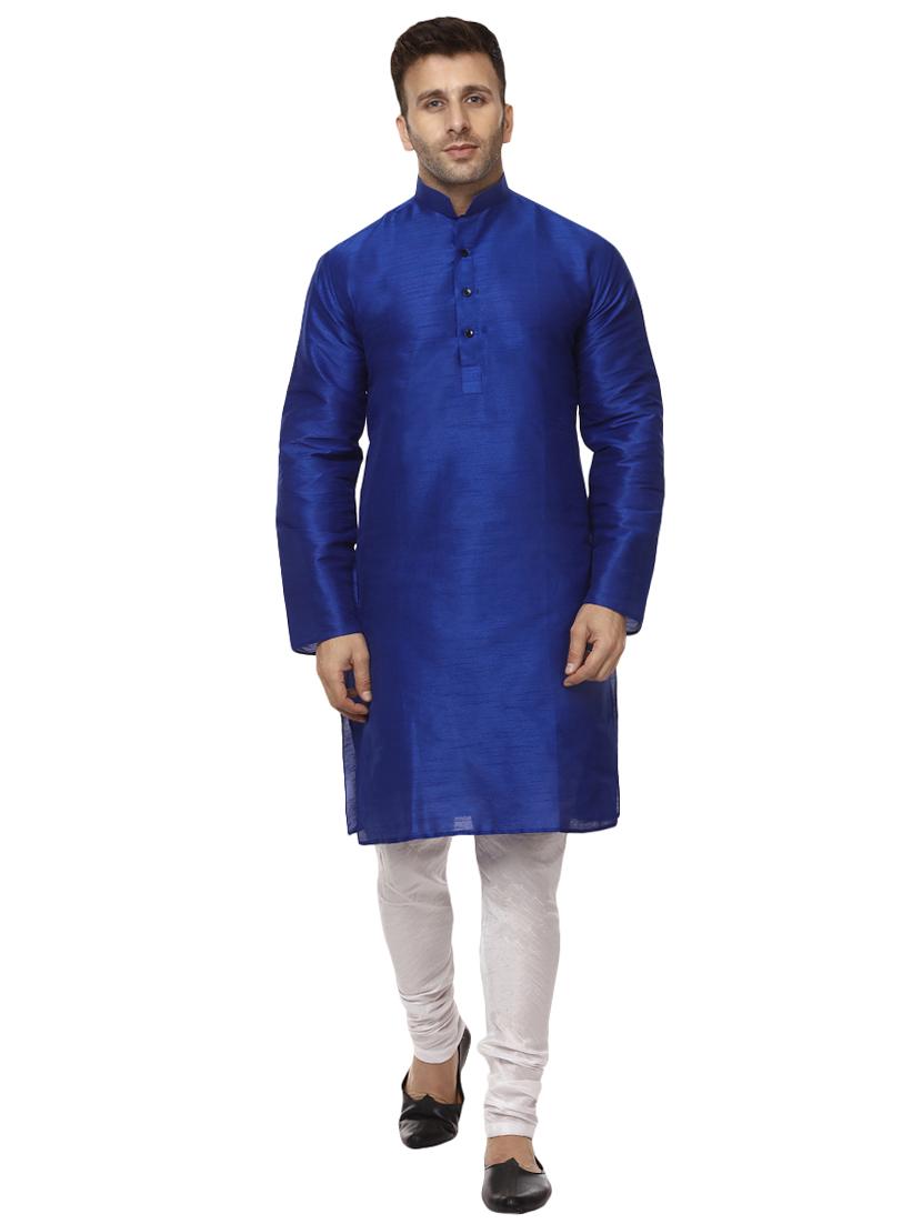 blue pure silk kurta pyjama set - 15876555 -  Zoom Image - 0