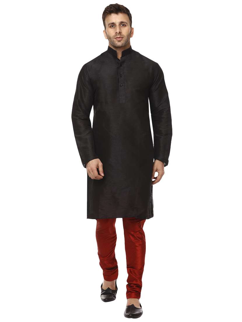 Black Pure Silk Kurta Pyjama Set