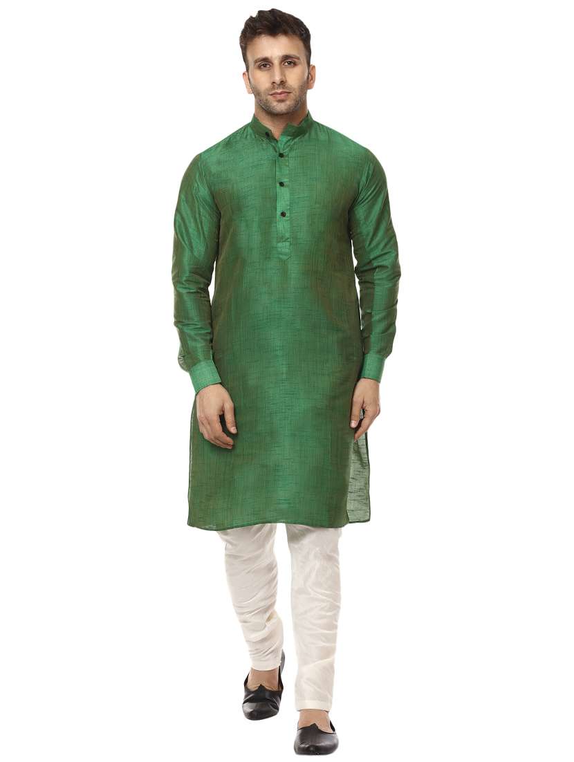 green pure silk kurta pyjama set
