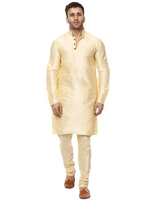 beige pure silk kurta pyjama set - 15876566 - Standard Image - 0