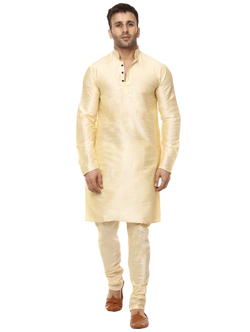 beige pure silk kurta pyjama set - 15876566 - Zoom Image - 0