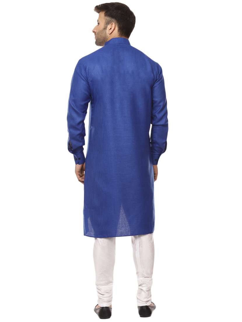 blue khadi asymmetric kurta - 15876570 - Standard Image - 2
