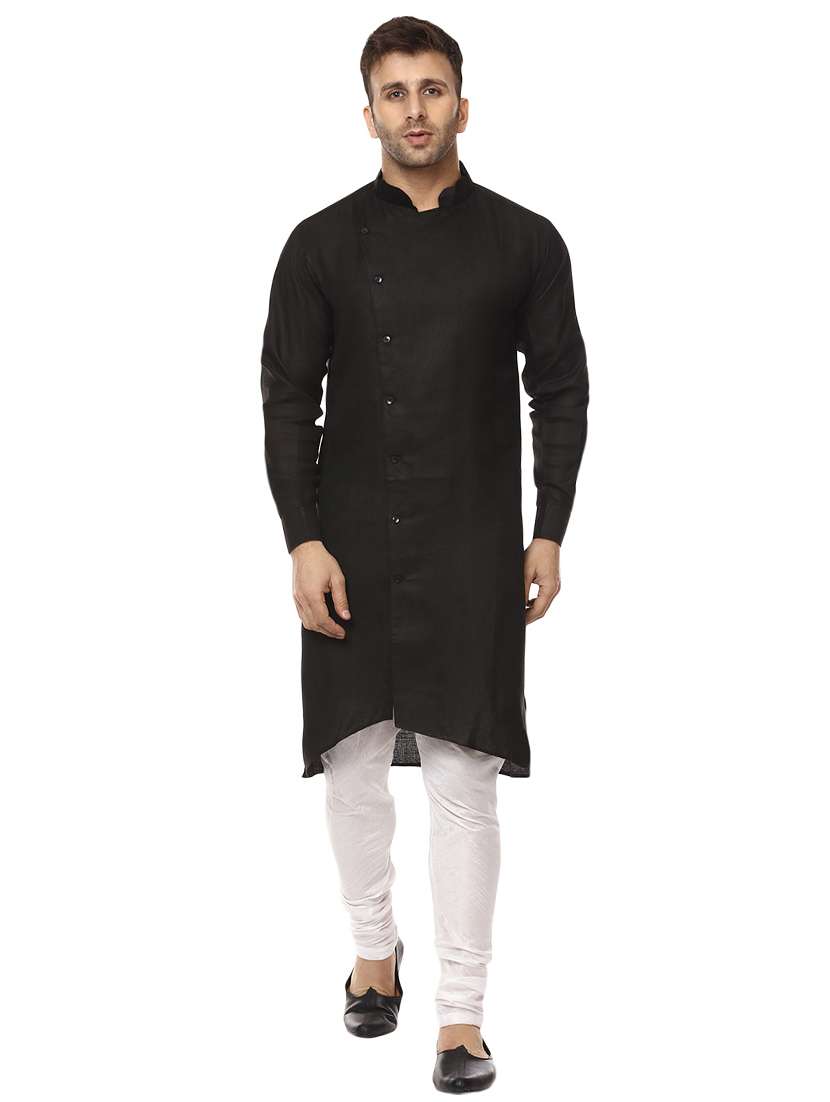 black khadi asymmetric kurta