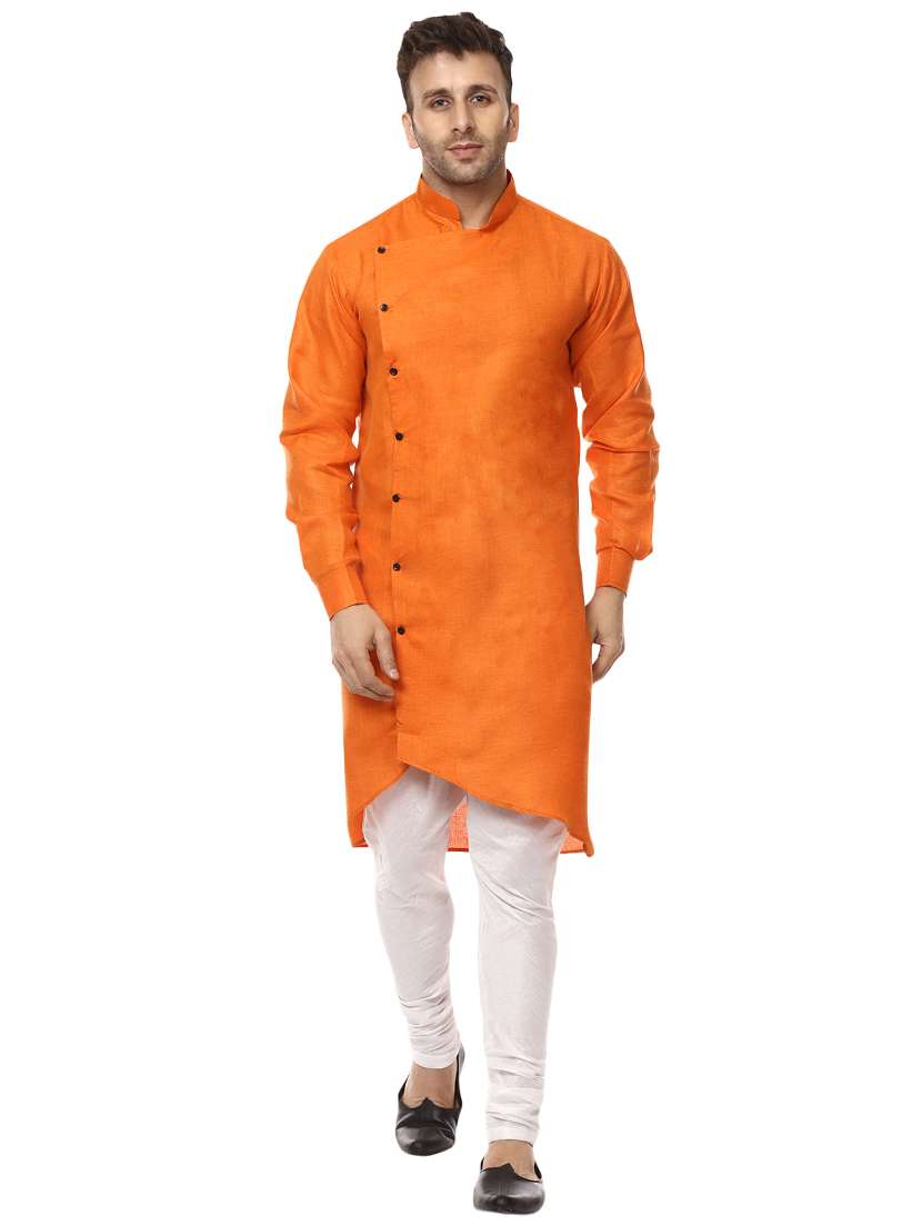 orange khadi asymmetric kurta