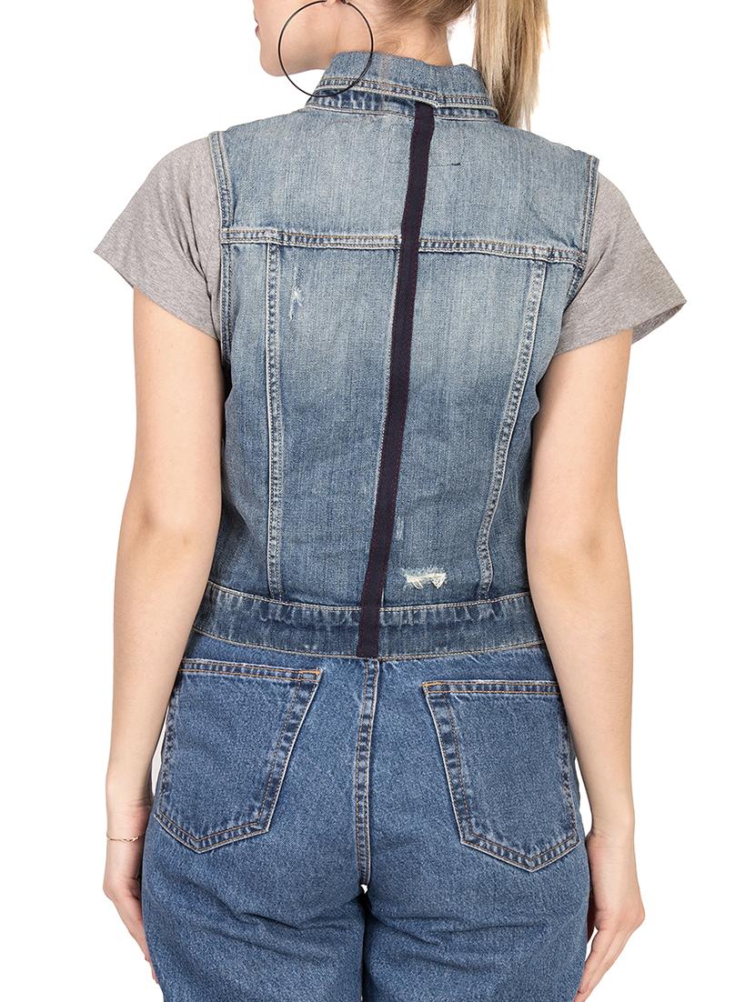 distressed front pocketed denim jacket - 15878587 - Standard Image - 2