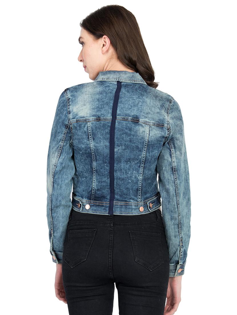 cropped acid wash denim jacket - 15878599 - Standard Image - 2