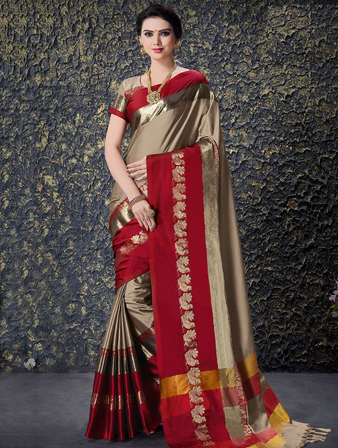 ethnic motif self design saree with blouse